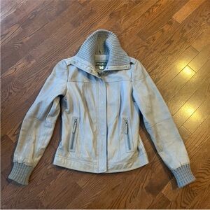 Vintage Eddie Bauer Women's Light Gray Leather Aviator Jacket